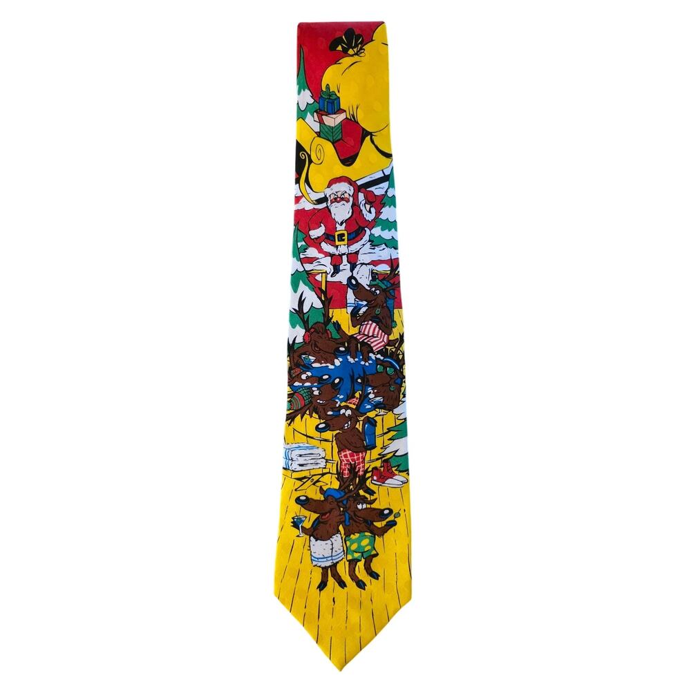 Ties In Disguise Mens Christmas Holiday Necktie Silk Reindeers Party